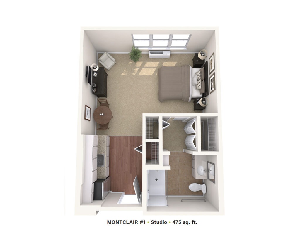 Assisted Living floor plan rendering of Montclair Studio #1