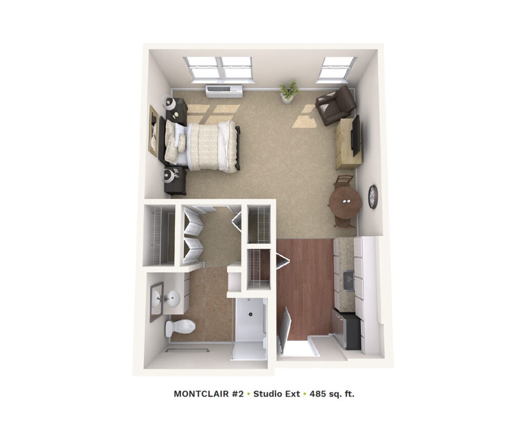 Assisted Living floor plan rendering of Montclair Studio #2