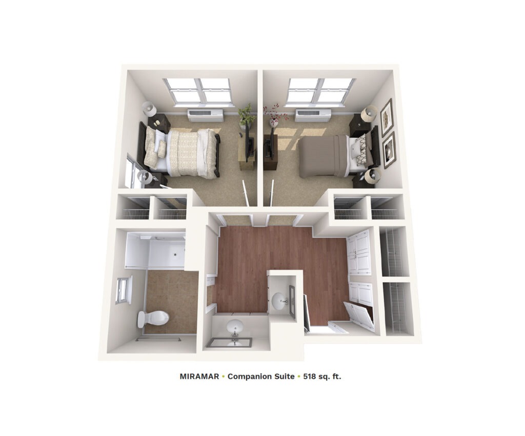 Memory Care floor plan rendering of Miramar Companion Suite.